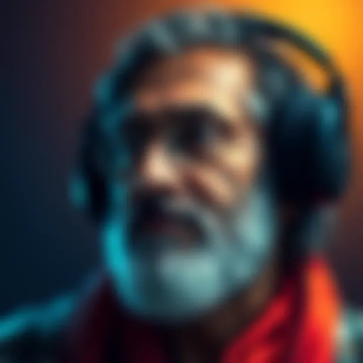 A person wearing headphones, deeply engaged in listening to Osho's teachings, with a calm and thoughtful expression.