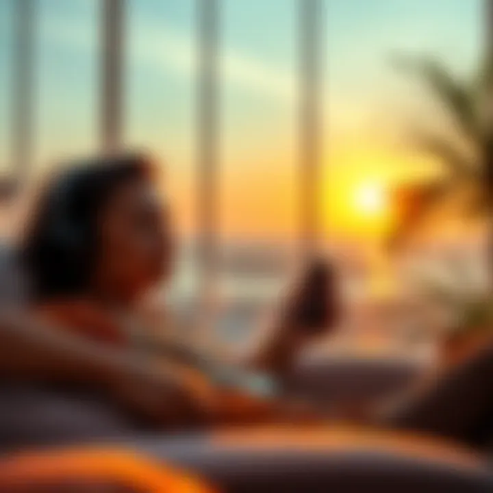 A person relaxing with headphones on, enjoying calming sounds from High Frequency Guru in a serene setting.