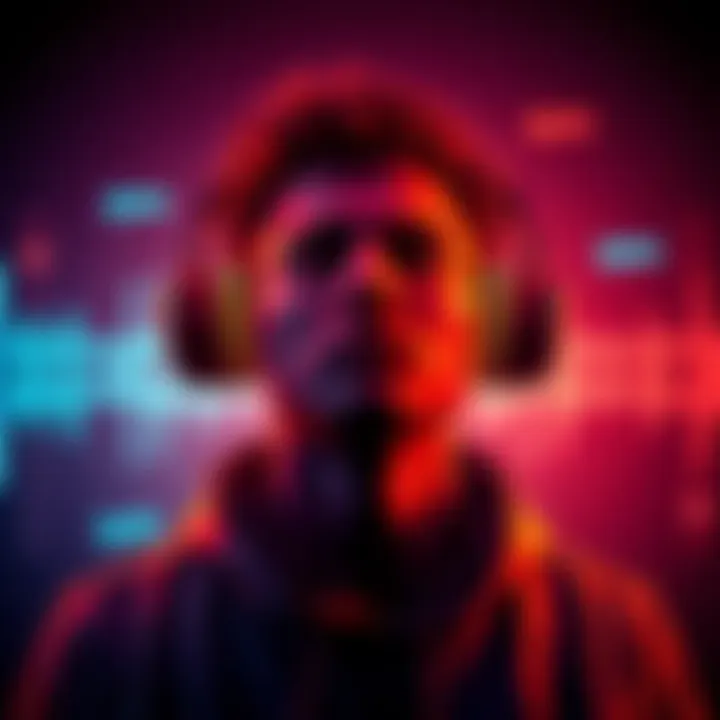 A person wearing headphones surrounded by audio waves representing multiple subliminal messages.