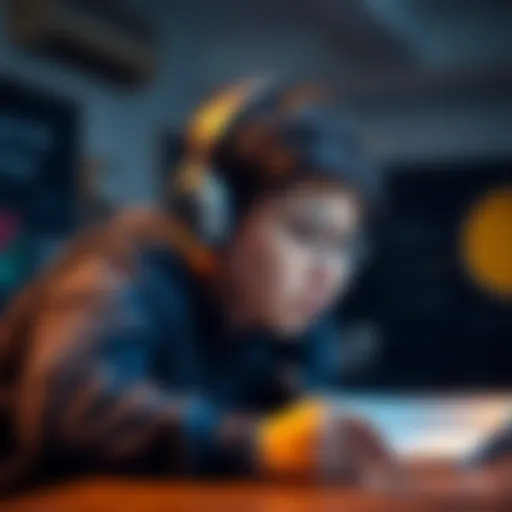 A person wearing headphones, focused on listening to audio tapes with notes and a pen nearby