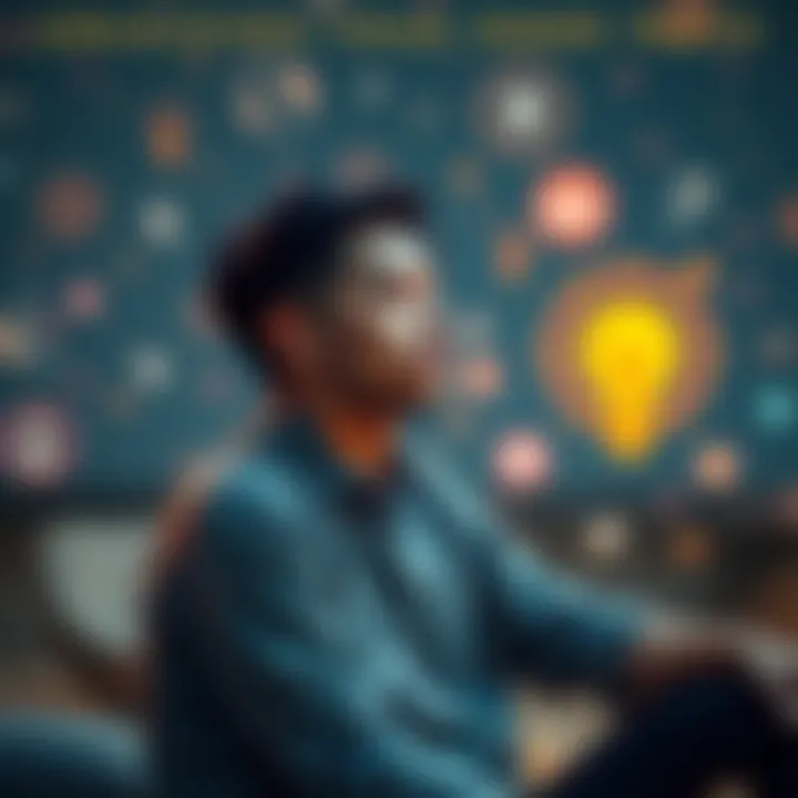 A person sitting in a peaceful setting, listening and reflecting on different ideas around them, symbolizing personal enlightenment.