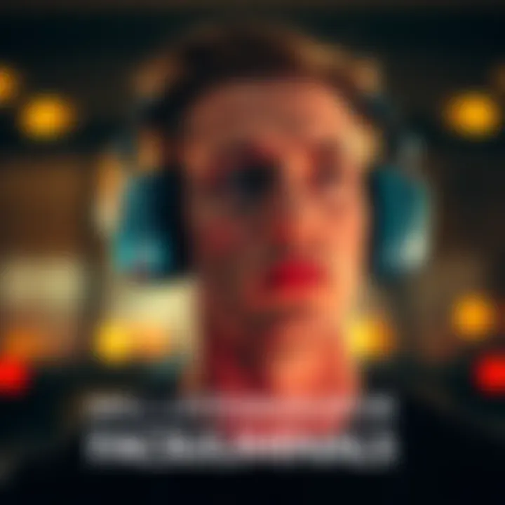 A person wearing headphones, looking focused while listening to subliminal audio related to facial enhancements.
