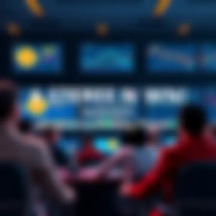 Livestream Session on Bitcoin Predictions A group of people engaged in a livestream session analyzing Bitcoin price trends with charts and graphs displayed on screens.
