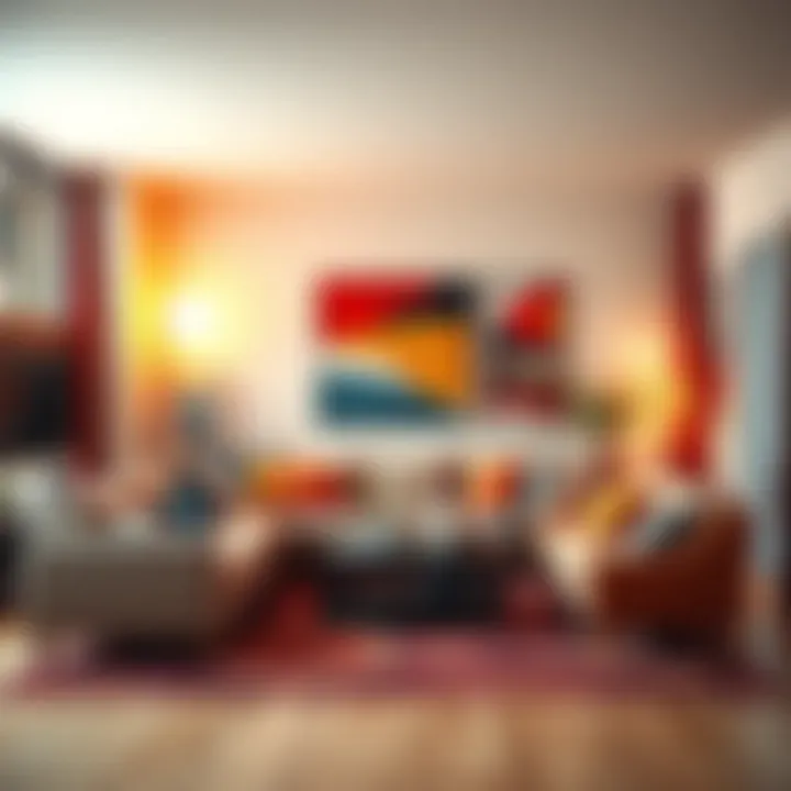 Modern living room layout advice A cozy living room with rearranged furniture and colorful wall art for better comfort and style