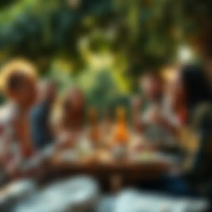 A group of people enjoying a community meal outdoors, showcasing joy and connection while embracing a money-free lifestyle.
