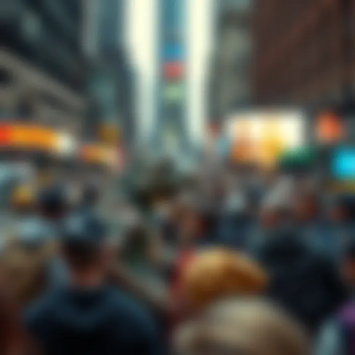 A representation of a lizard person blending in with a crowd of ordinary people in a city setting, highlighting the contrast between belief and skepticism.