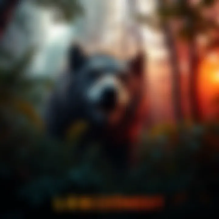 A large wolf-like creature lurking in a dense forest, representing the Lobizón from South American folklore.