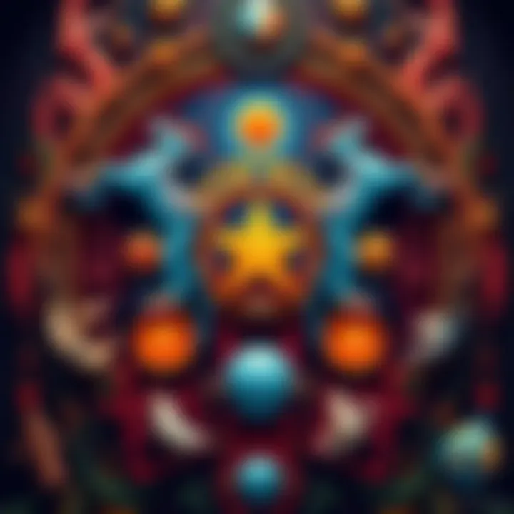 Colorful Gnostic-inspired artwork featuring symbolic elements and alchemical motifs