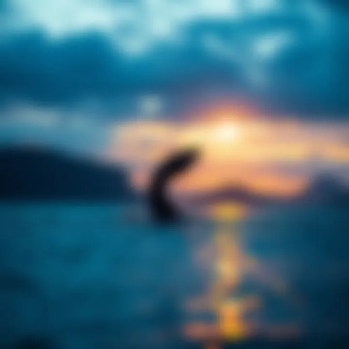 Loch Ness Monster Sightings A scenic view of Loch Ness with a silhouette of a creature resembling the Loch Ness Monster breaking the water's surface