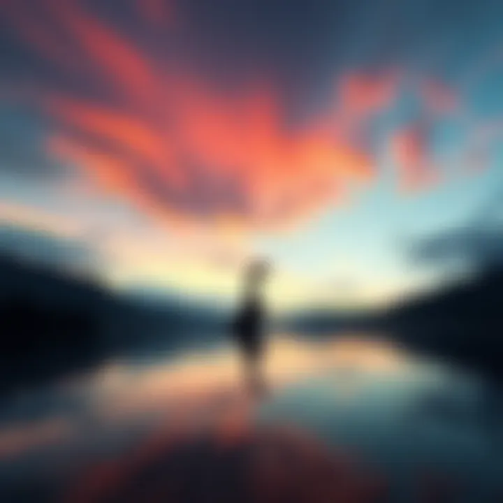 Loch Ness with a silhouette of Nessie A serene view of Loch Ness featuring a shadowy figure resembling the Loch Ness Monster swimming in the water