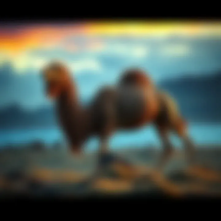 Camel-like Loch Ness Monster Variant A creature resembling a camel with a long neck and shaggy fur seen on land near Loch Ness.