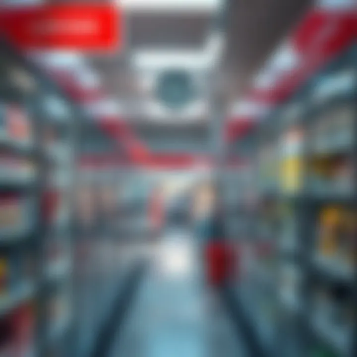 Locked Products in Drug Store A view of a drug store aisle with products locked in display cases, highlighting security measures around merchandise.