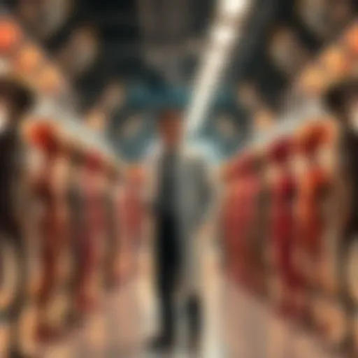 Lockheed Martin Scientist with Alien Beings A Lockheed Martin scientist stands beside 18 alien beings from Quintumnia in a U.S. facility, showcasing their advanced technology.
