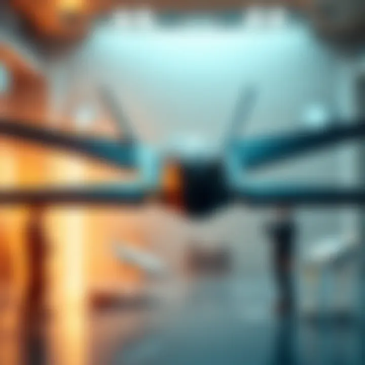 A stealth drone designed by Lockheed Martin, showcasing a sleek and low-profile design for enhanced invisibility in flight. The drone appears in a high-tech environment with engineers and blueprints in the background.