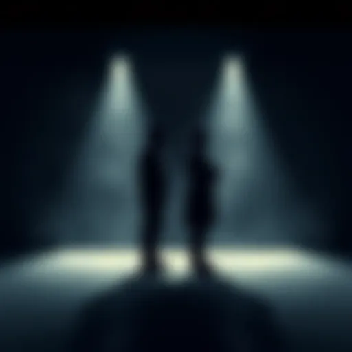 A dark room with two silhouettes representing Zak and Aaron, each contemplating their situation