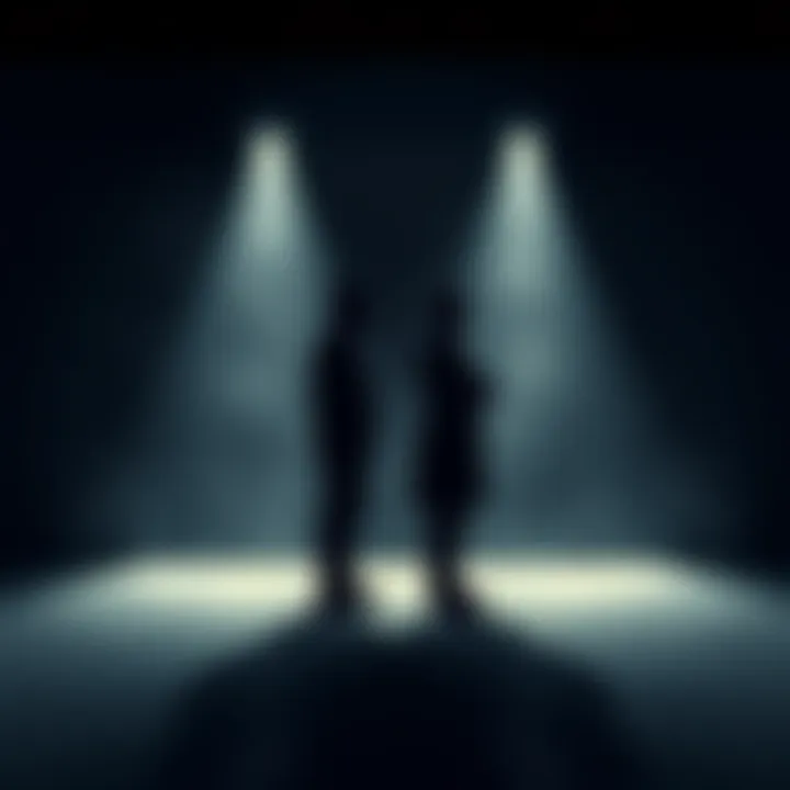 A dark room with two silhouettes representing Zak and Aaron, each contemplating their situation