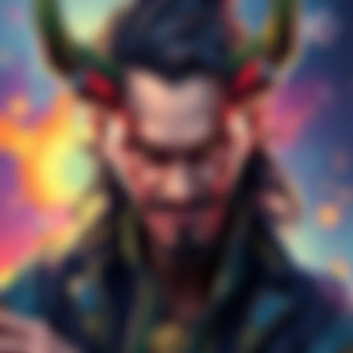 Colorful illustration of Loki with a mischievous expression and vibrant background