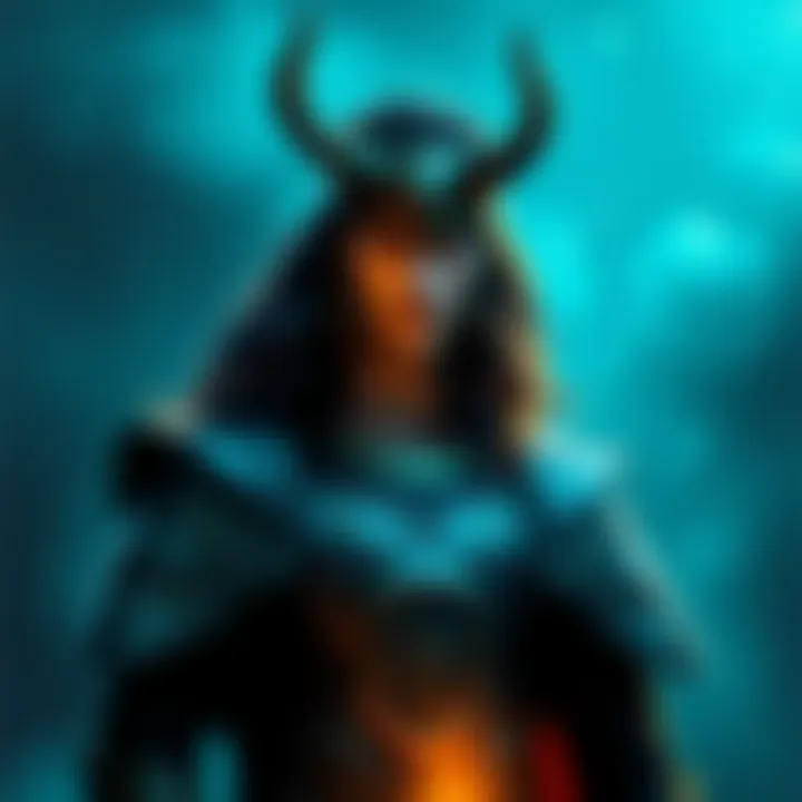 Loki stands confidently, portraying his thoughts about the Gods, with a mystical backdrop.