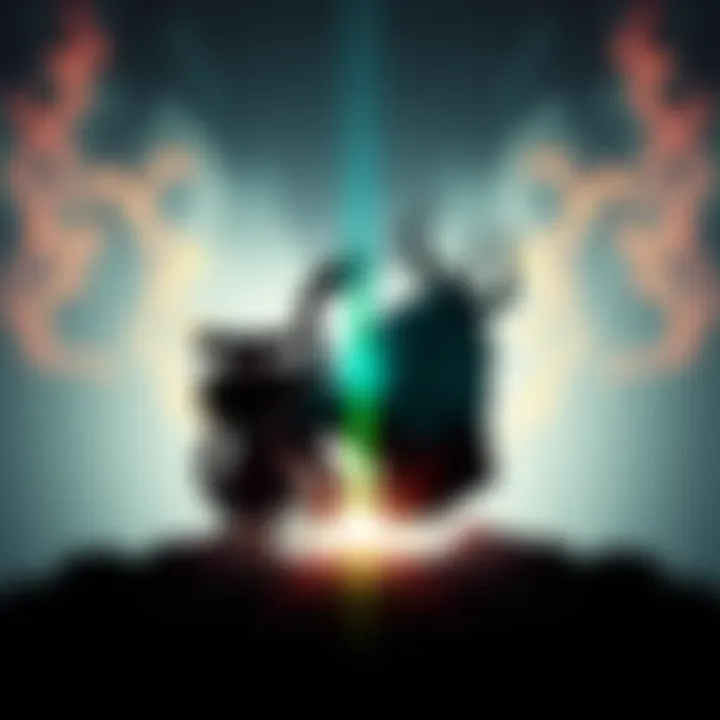 A graphic showing symbols representing Loki and Odin, with a split design to illustrate dual worship