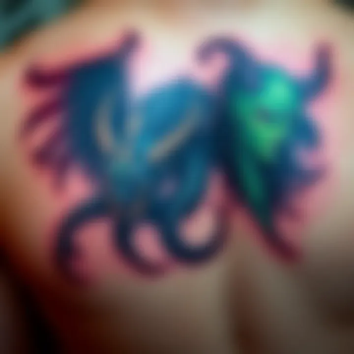 Tattoo of Jörmungandr, Sigyn, and Angrboða showcased on skin
