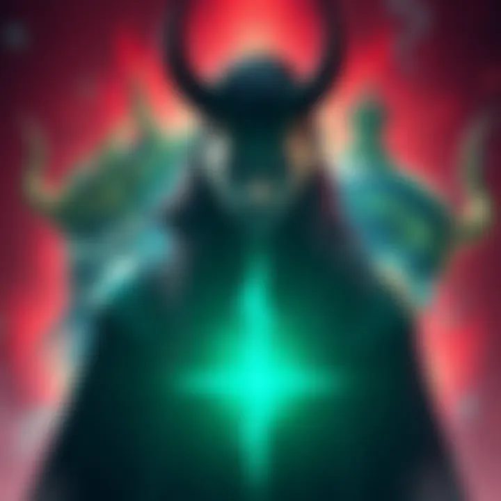 A depiction of Loki showing different forms with symbols and distinct features, illustrating his presence and characteristics.