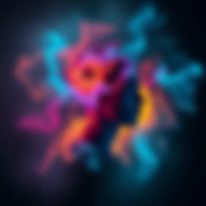 Lonely Mind Concept An abstract representation of a person in deep thought, surrounded by a swirling cloud of colors symbolizing consciousness and isolation.