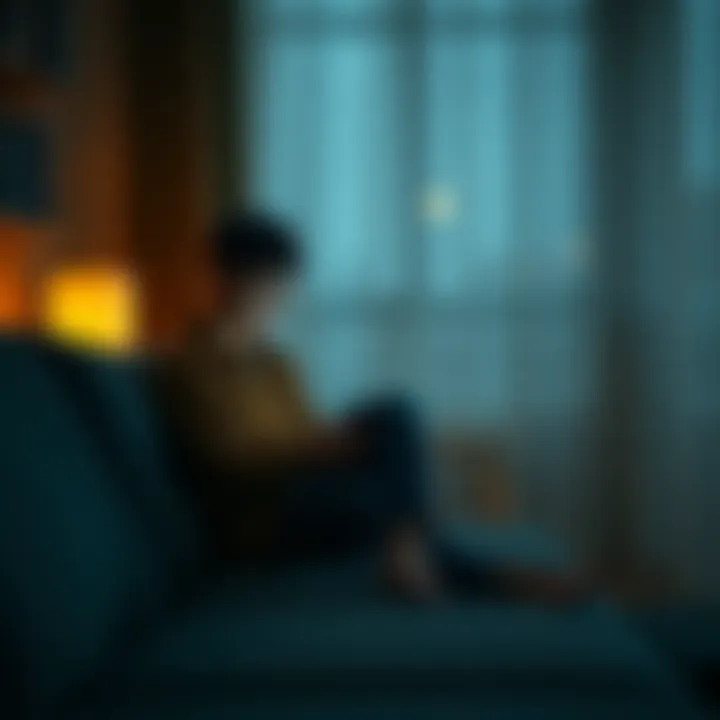 A person with a sad expression sitting alone on a couch, looking at a phone, representing feelings of loneliness in a relationship