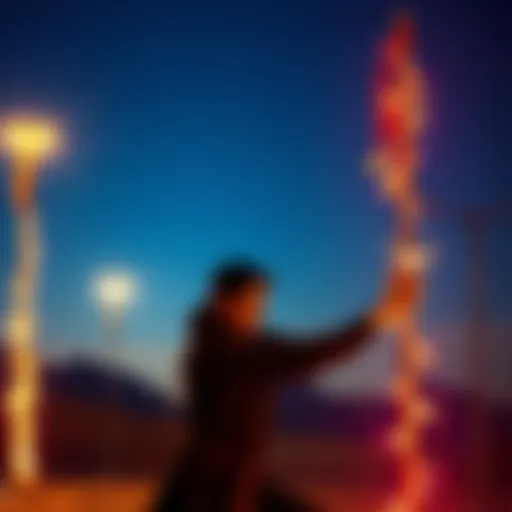 A person demonstrating techniques with a Long Pole, showcasing focus and physical strength in an outdoor setting.