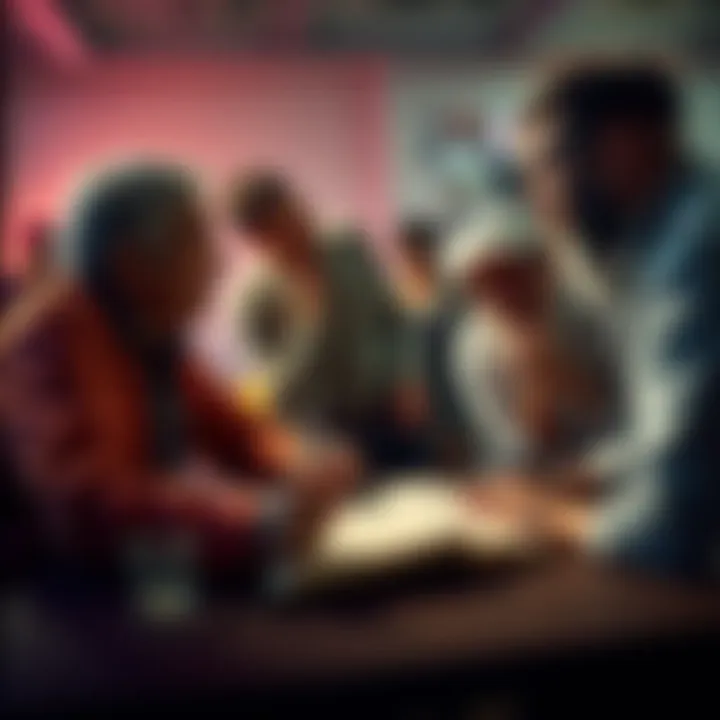 A group of long-time shifters discussing their experiences and fears about achieving success in shifting, with an open notebook and pens in front of them.