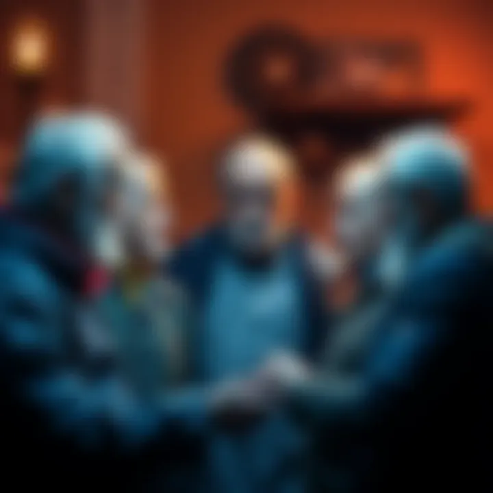 Elderly figures sharing stories of longevity Group of elderly individuals discussing their long lives