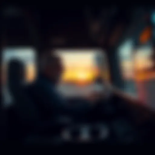 A longhaul truck driver sitting in a cab during a sunrise, reflecting the struggles of the job.