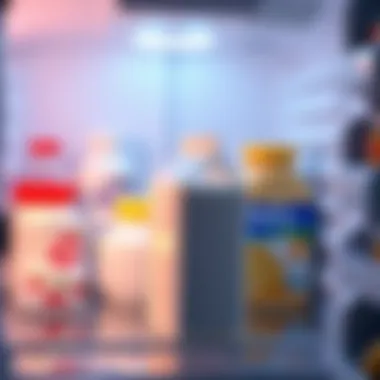 Milk in a refrigerator A carton of long-lasting milk sitting in an open refrigerator with other dairy products