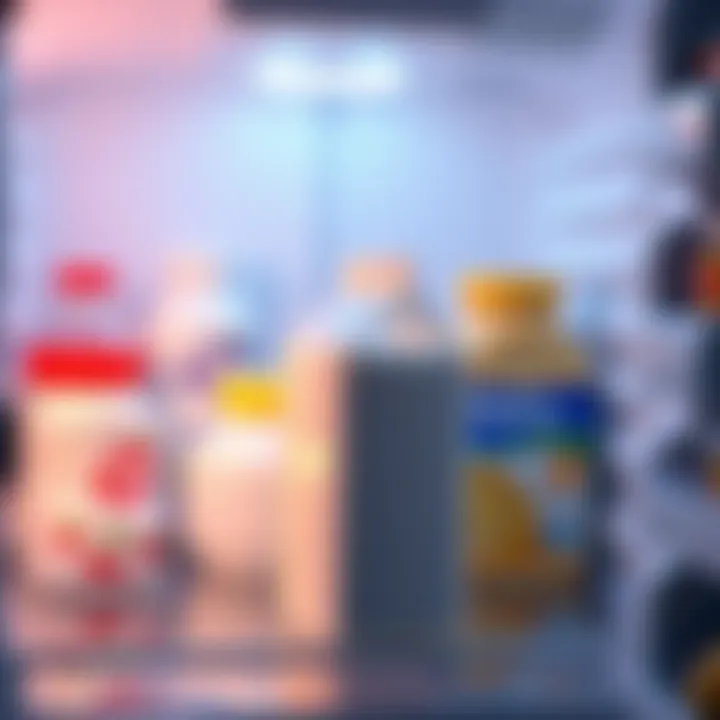 Milk in a refrigerator A carton of long-lasting milk sitting in an open refrigerator with other dairy products