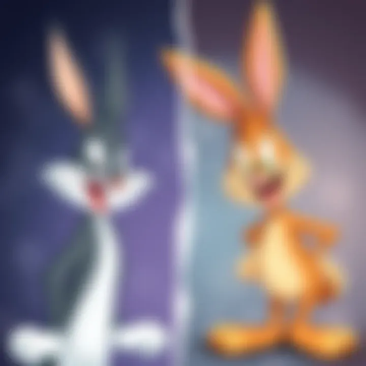 Illustration showing the difference between Looney Toons and Looney Tunes characters, with whimsical style