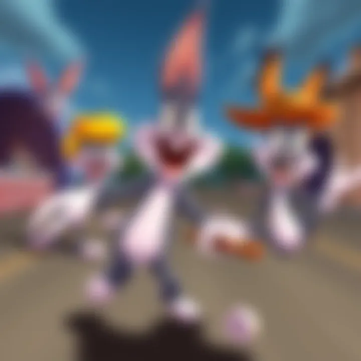 A nostalgic moment from a classic Looney Tunes episode featuring iconic characters in a humorous chase scene.