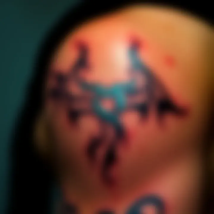 Tattoo of Lord Lucifer's Sigil A close-up of a person's arm with a tattoo of Lord Lucifer's sigil, showcasing intricate details and shading.