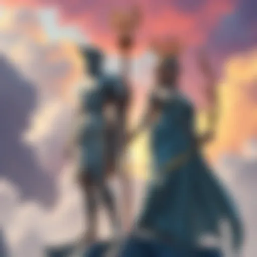 An illustration showing the figures of Lord Apollon and Lady Artemis, each representing their distinct attributes and symbols, standing apart to highlight their differences.