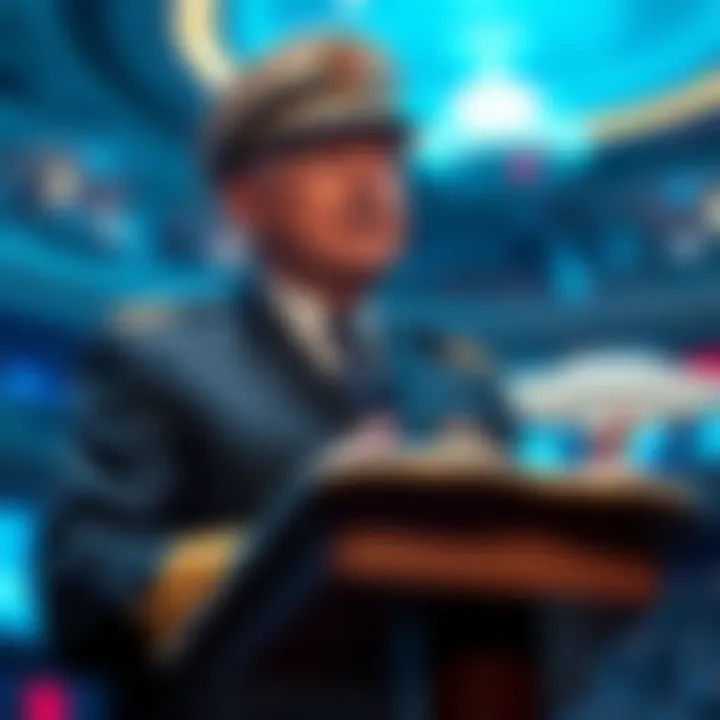 Former Admiral Lord Hill Norton discusses his belief in visits from extraterrestrial beings, standing confidently at a podium.