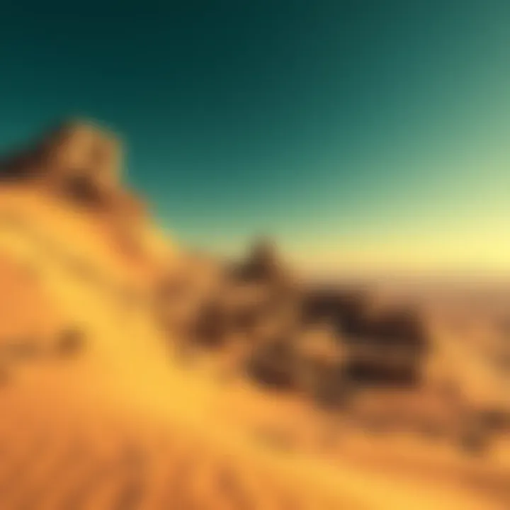 Ancient ruins partially buried by sand dunes in the Sahara Desert, showing remnants of a long-lost civilization.