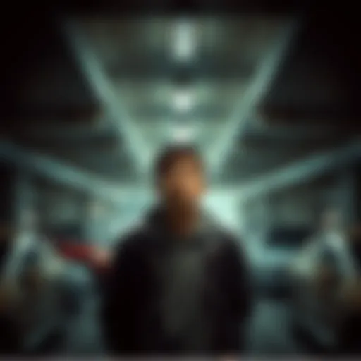 A person looking confused inside a multi-level parking garage with parked cars around them.