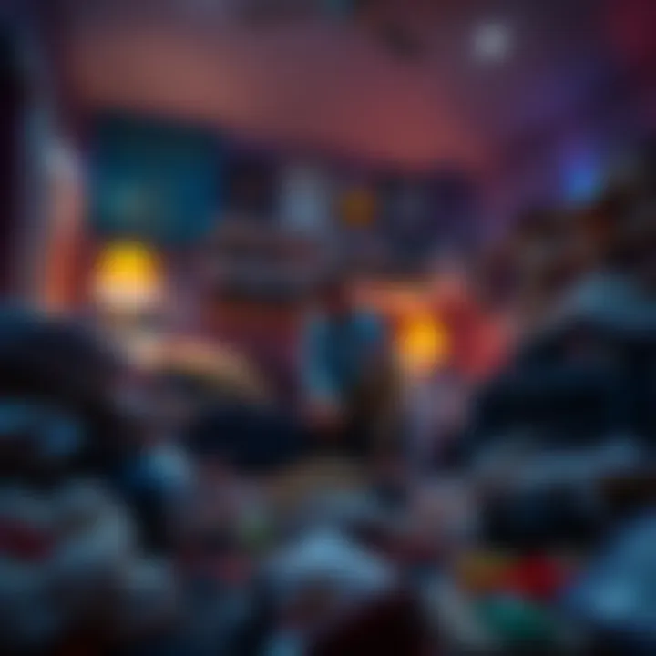 Lost Right Headphone A person looking for a missing right headphone in a living room filled with clutter.