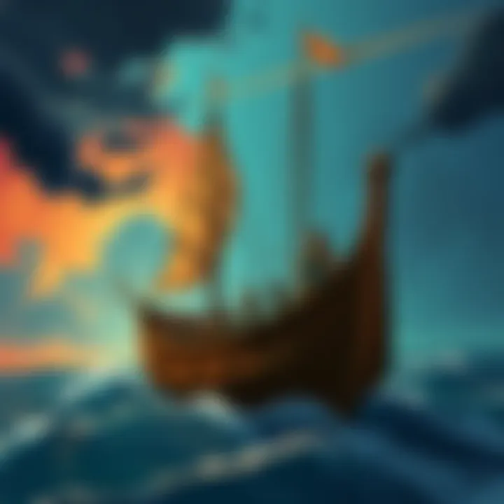 Illustration of an ancient ship with seafarers from the lost tribe of Dan sailing on the ocean, showcasing their connection to ancient cultures.
