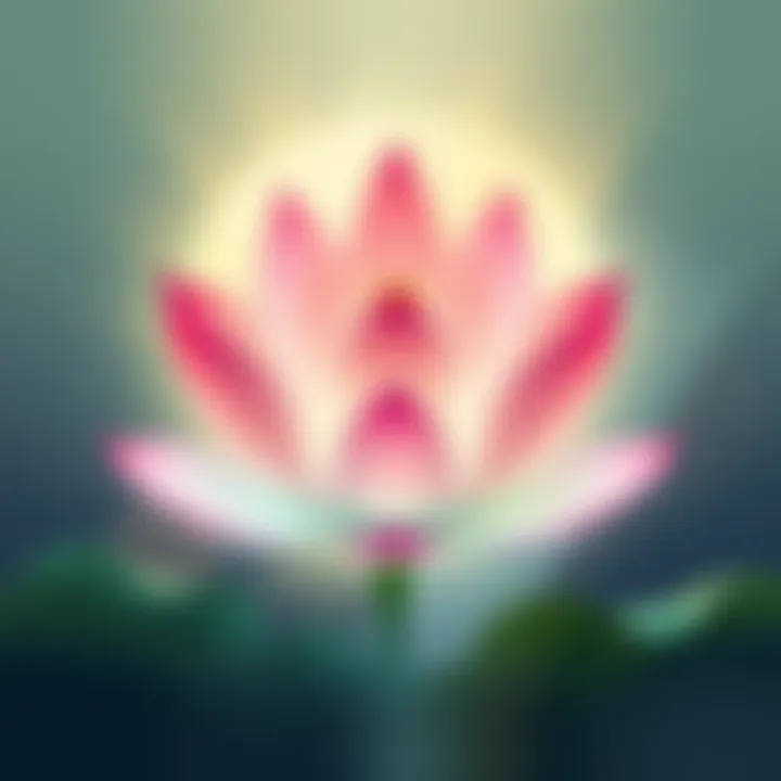 A serene illustration of a lotus flower, surrounded by soft light and calming colors, symbolizing the teachings of the Lotus Sutra and its 34 negations.