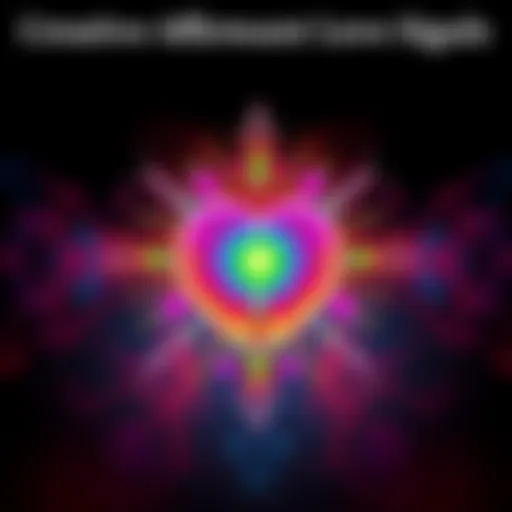 A colorful love sigil surrounded by creative affirmations and positive phrases for attracting love.