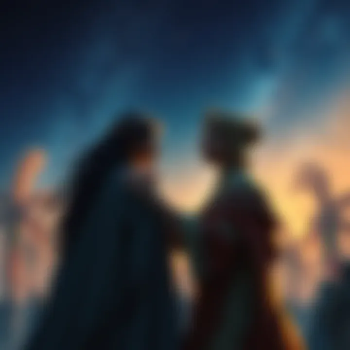 Love and Connection A dream scene showing diverse beings embracing in harmony under a starry sky, symbolizing unconditional love.