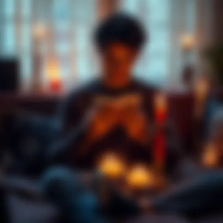 Love Closure Readings A person sitting with tarot cards and candles, looking thoughtful as they seek clarity about past relationships.