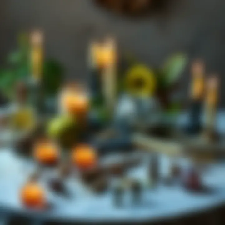 Love and Obsession Spell Ingredients A table filled with herbs, candles, and crystals used for love and obsession spells