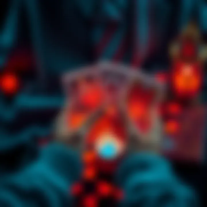 A person holding tarot cards with hearts around them, symbolizing love and relationships