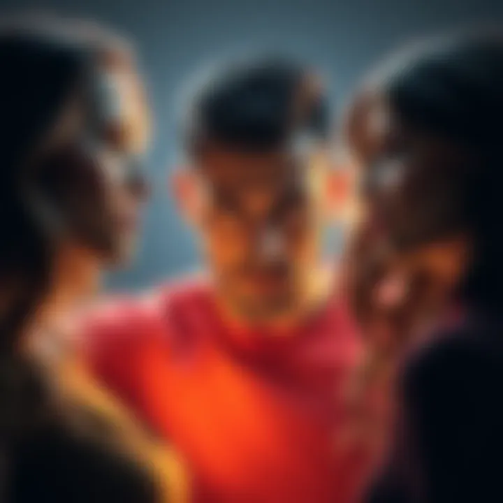 A man looks conflicted between two women, illustrating complex emotions and relationship dynamics.