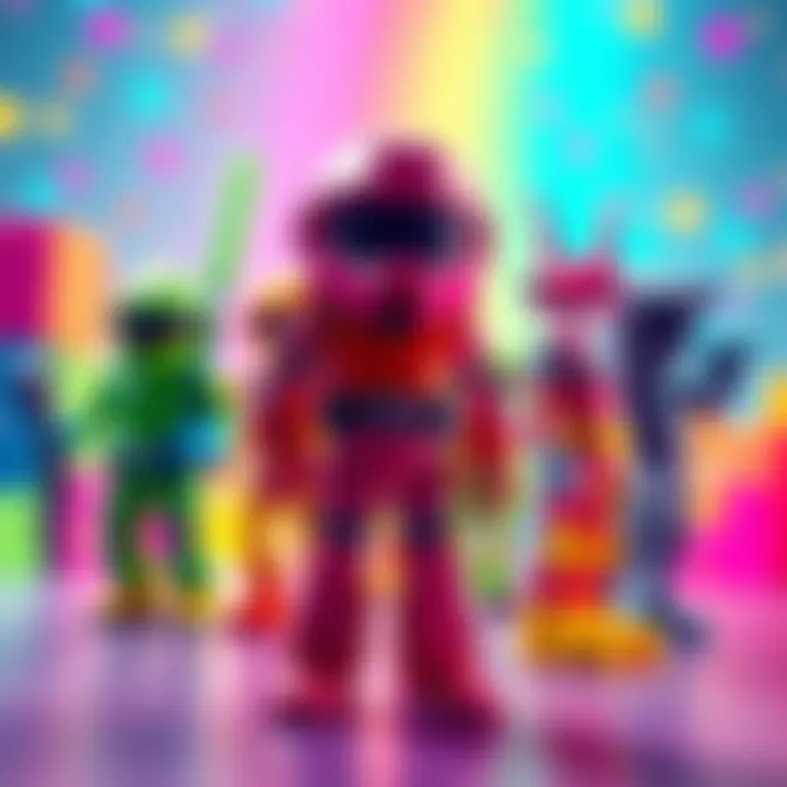 A group of low-poly game characters from the late 90s standing in a colorful pixelated environment